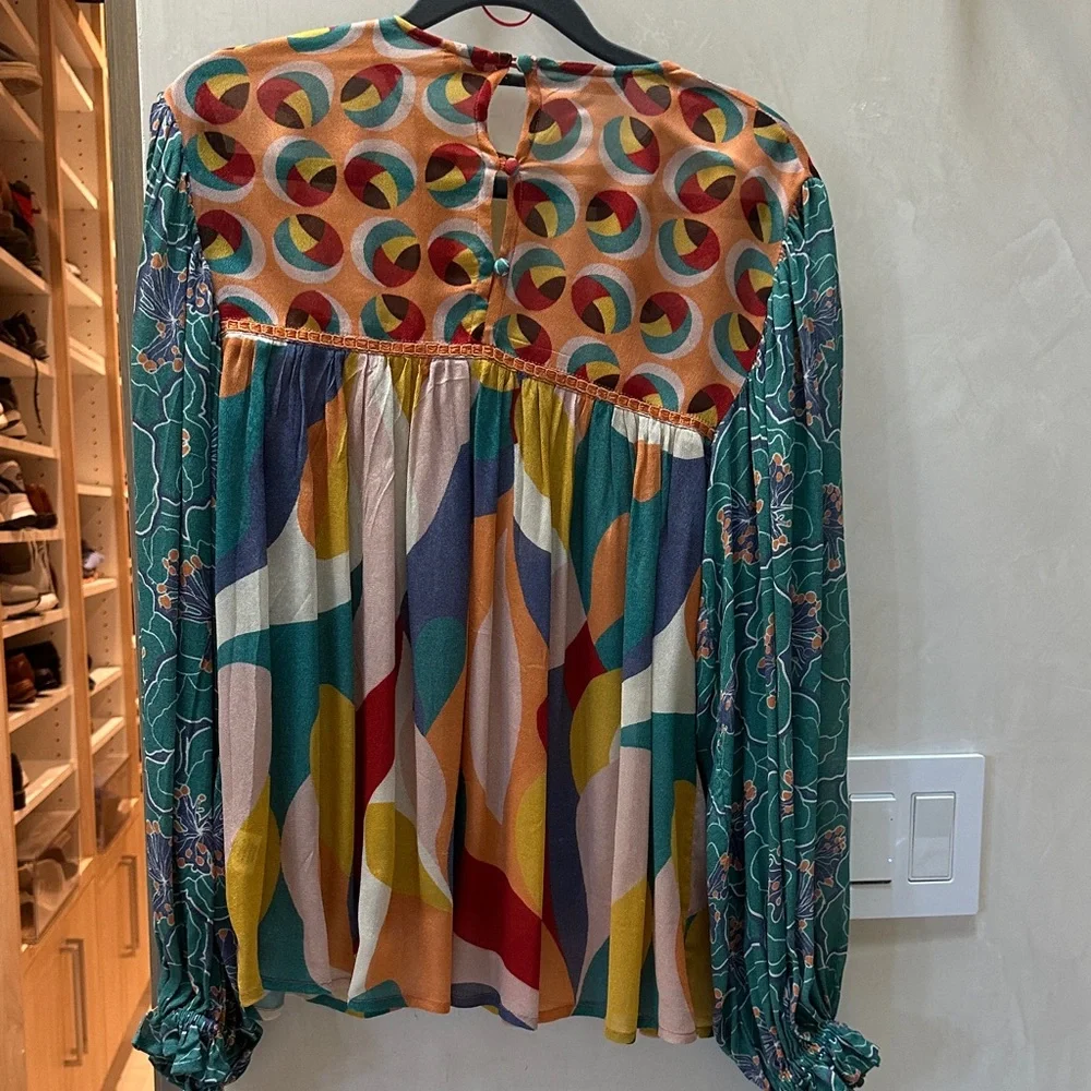 Anthropologie Colorful Geometric Patterned Women's Top - Picture 5 of 6